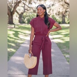 Gal Meets Glam Raina Button Front Crepe Jumpsuit